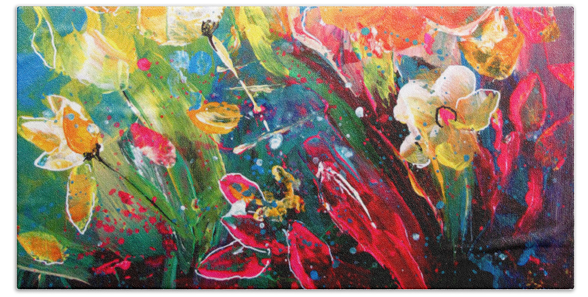 Flower Bath Towel featuring the painting Explosion Of Joy 11 by Miki De Goodaboom