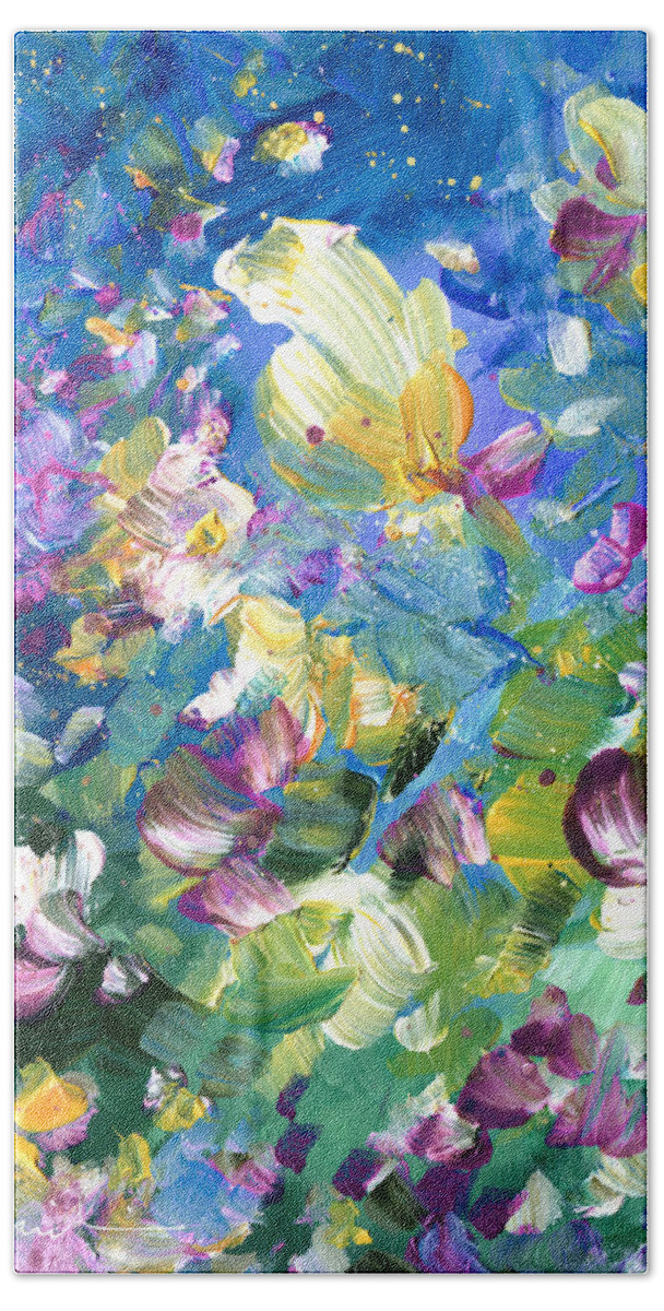 Flower Bath Towel featuring the painting Explosion Of Joy 22 Dyptic 01 by Miki De Goodaboom