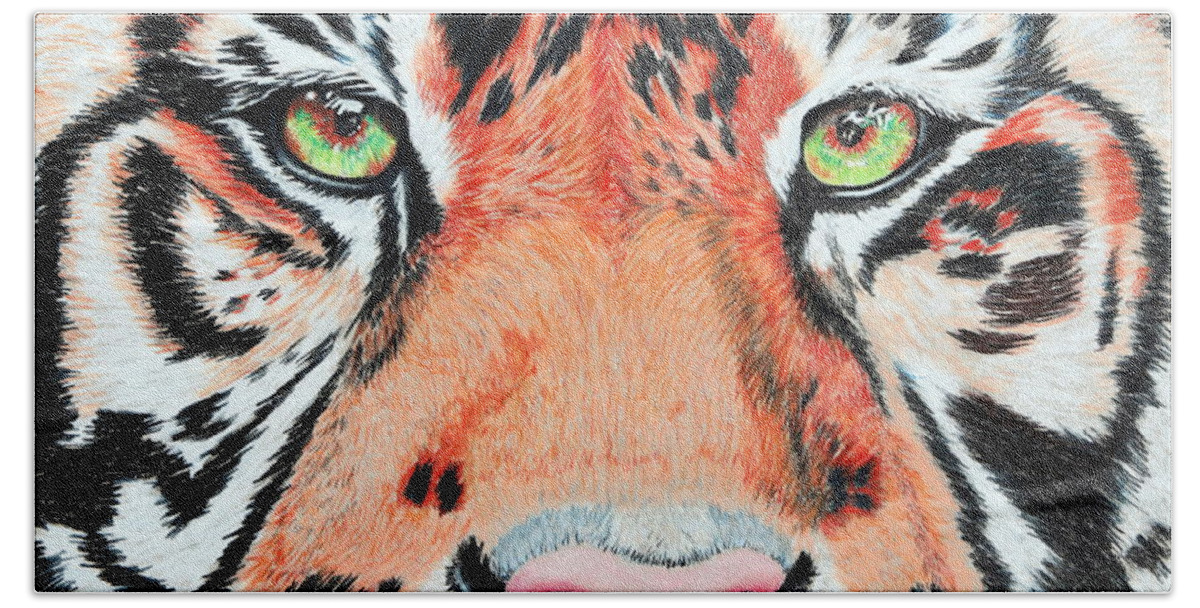 Tiger Hand Towel featuring the painting Eye of the Tiger by Maria Barry