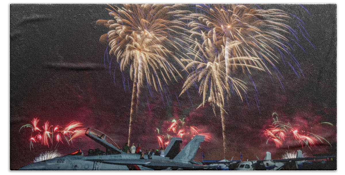 Fireworks Bath Towel featuring the photograph F-18 Fireworks 1 by David Hart