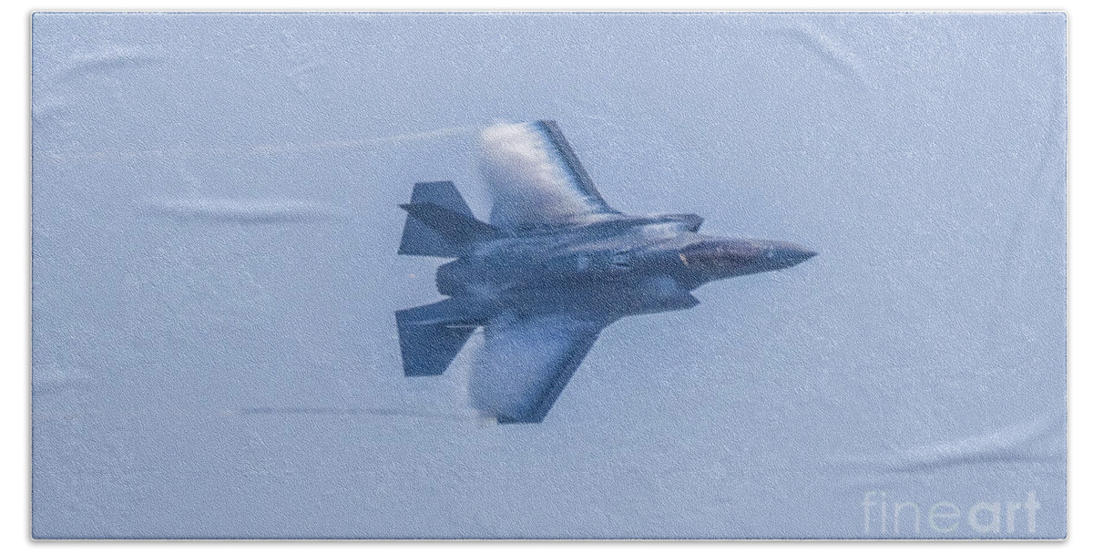 Aircraft Bath Towel featuring the photograph F-35 Lightning II Vapor Trail by Jeff at JSJ Photography