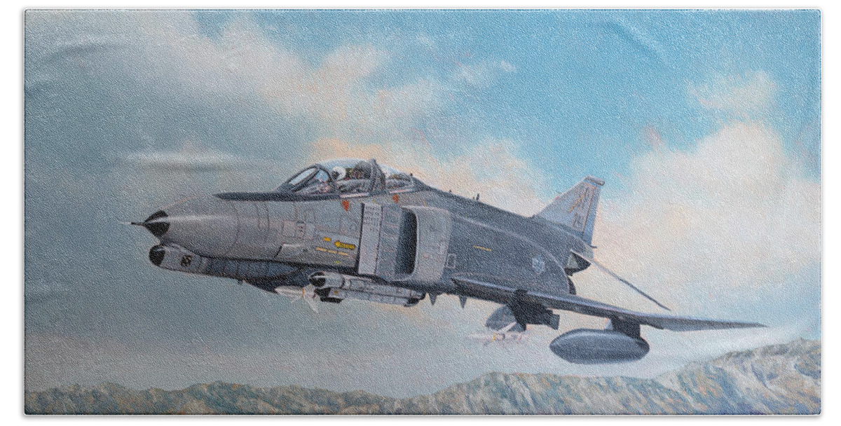 Aviation Art Bath Towel featuring the painting F-4G Wild Weasel by Douglas Castleman