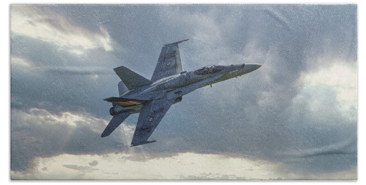 Afterburner Bath Towel featuring the photograph F18 Hornet, Military fighter Aircraft by Rick Deacon