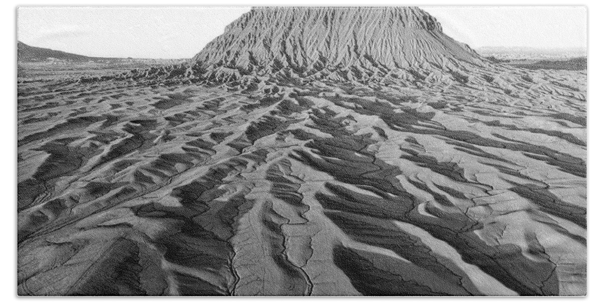 Factory Butte Bath Towel featuring the photograph Factory Butte Utah BW by Susan Candelario