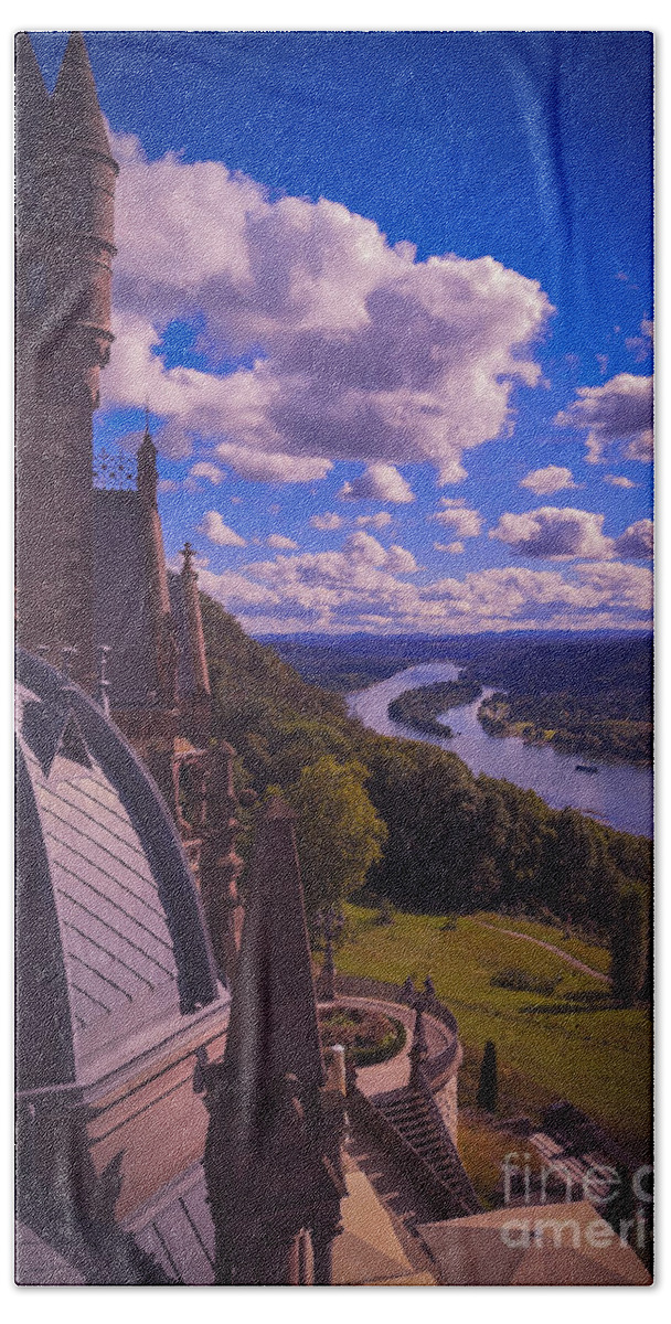 Castle Bath Towel featuring the photograph Fairy tale view of the Rheine valley from the Drachenburg castle by Mendelex Photography