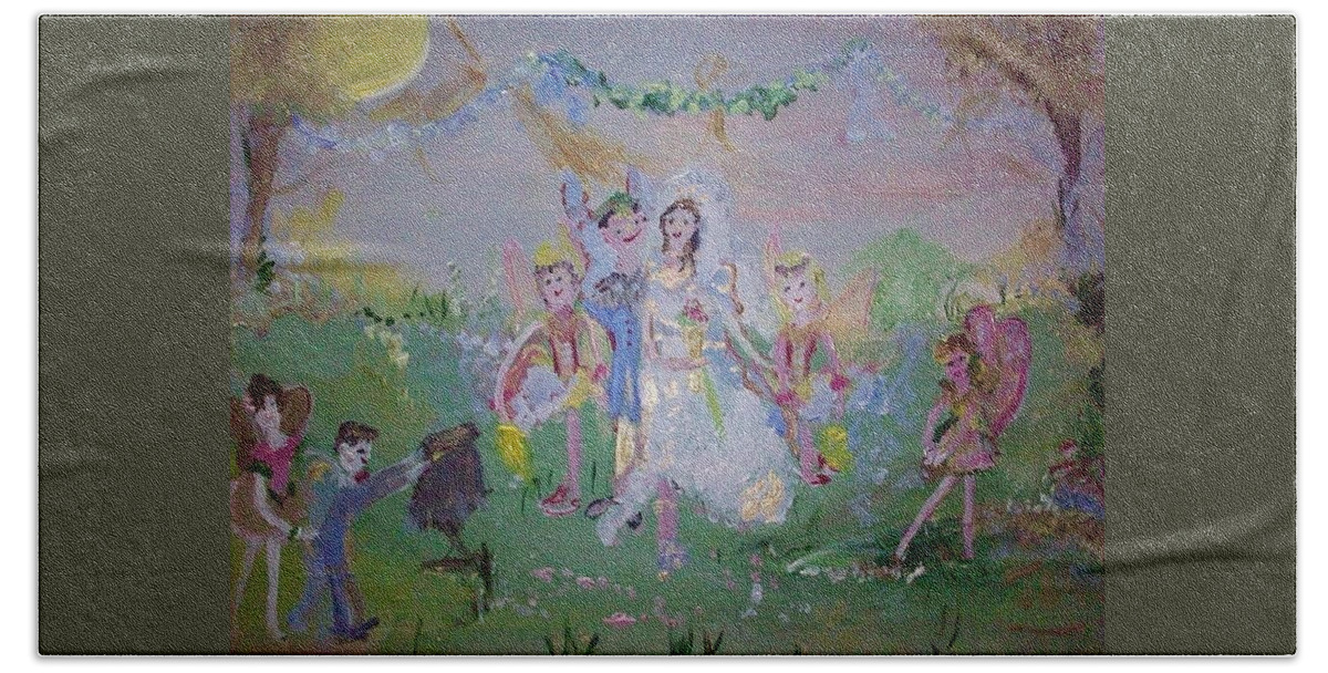 Fairy Bath Towel featuring the painting Fairy Wedding by Judith Desrosiers