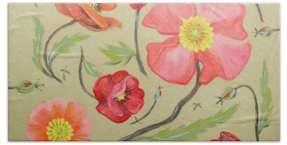 Poppy Bath Towel featuring the painting Fairytale Poppies by Cheryl McClure