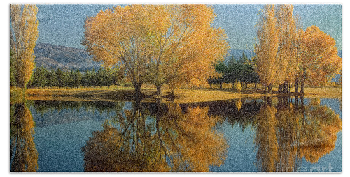 Dave Welling Bath Towel featuring the photograph Fall Colored Trees Near Eastern Sierras California by Dave Welling