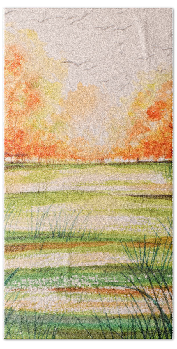 Fall Hand Towel featuring the painting Fall Feels by Amy Giacomelli