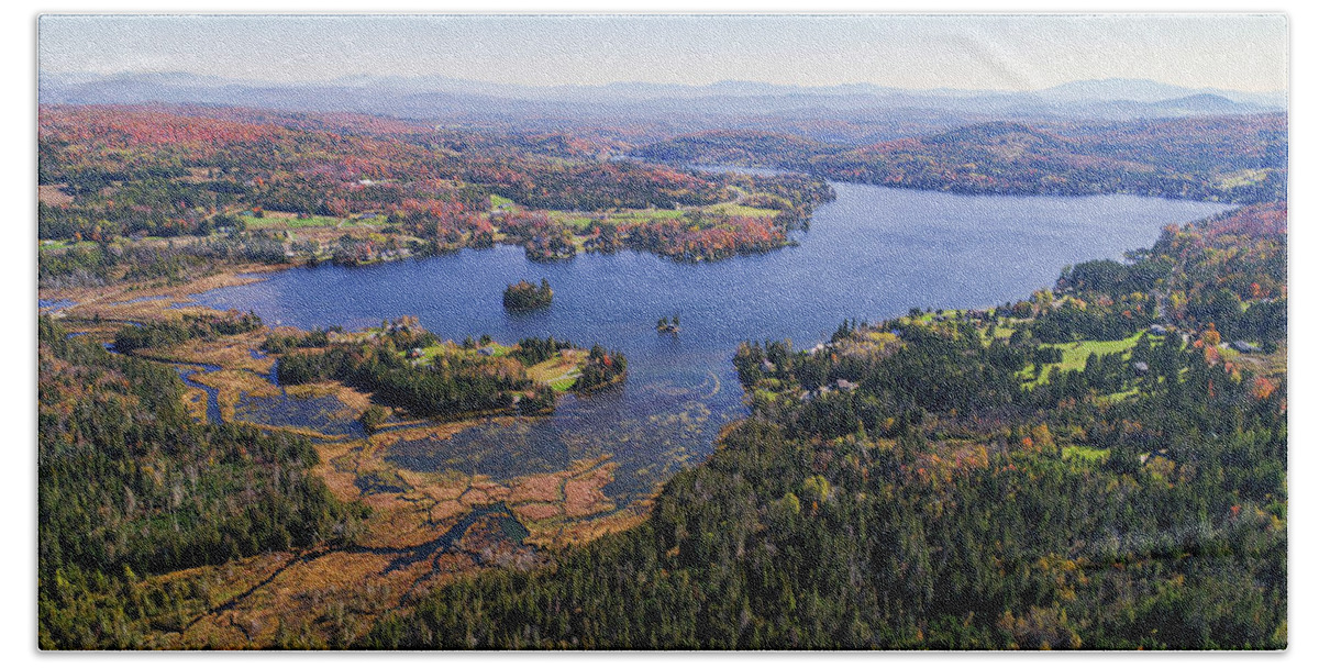 Joes Pond Bath Towel featuring the photograph Fall Foliage at Joe's Pond From Cabot, Vermont by John Rowe