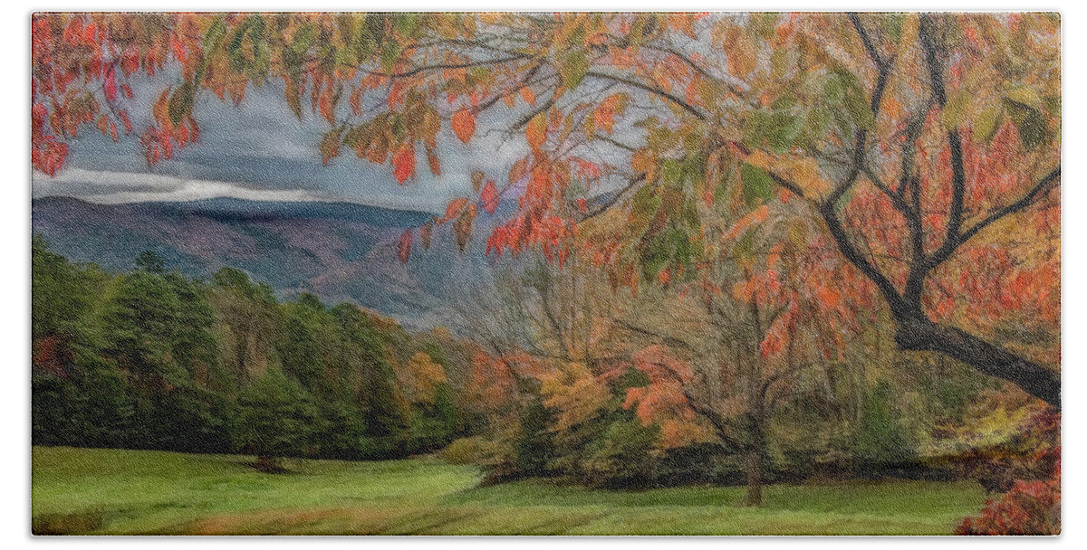 Cades Cove Hand Towel featuring the photograph Fall in the Cove, Stylized by Marcy Wielfaert