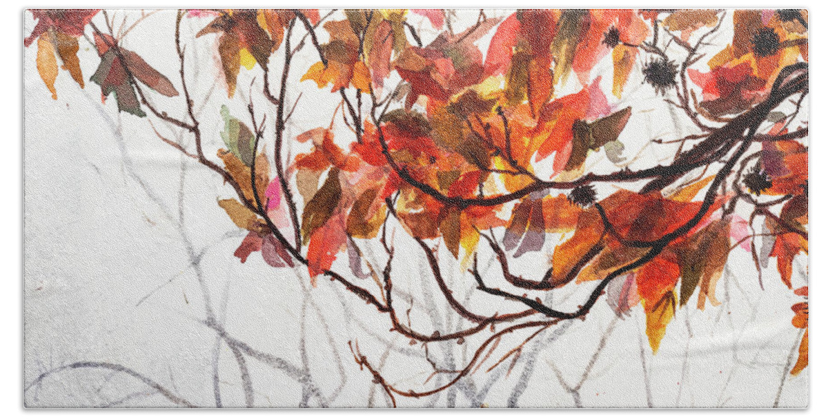 Art - Watercolor Hand Towel featuring the painting Fall Leaves - Watercolor Art by Sher Nasser