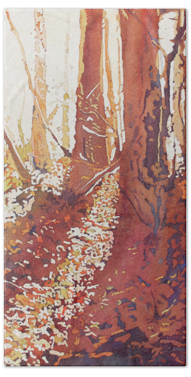 Trees Bath Towel featuring the painting Fall Light by Jenny Armitage