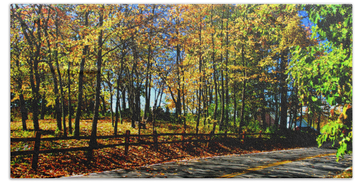 Landscape Hand Towel featuring the photograph Fall Trees Wooded Country Road by Patrick Malon