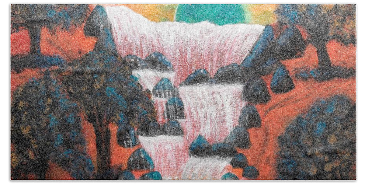 Waterfalls Bath Towel featuring the painting Fantasy Falls by Esoteric Gardens KN