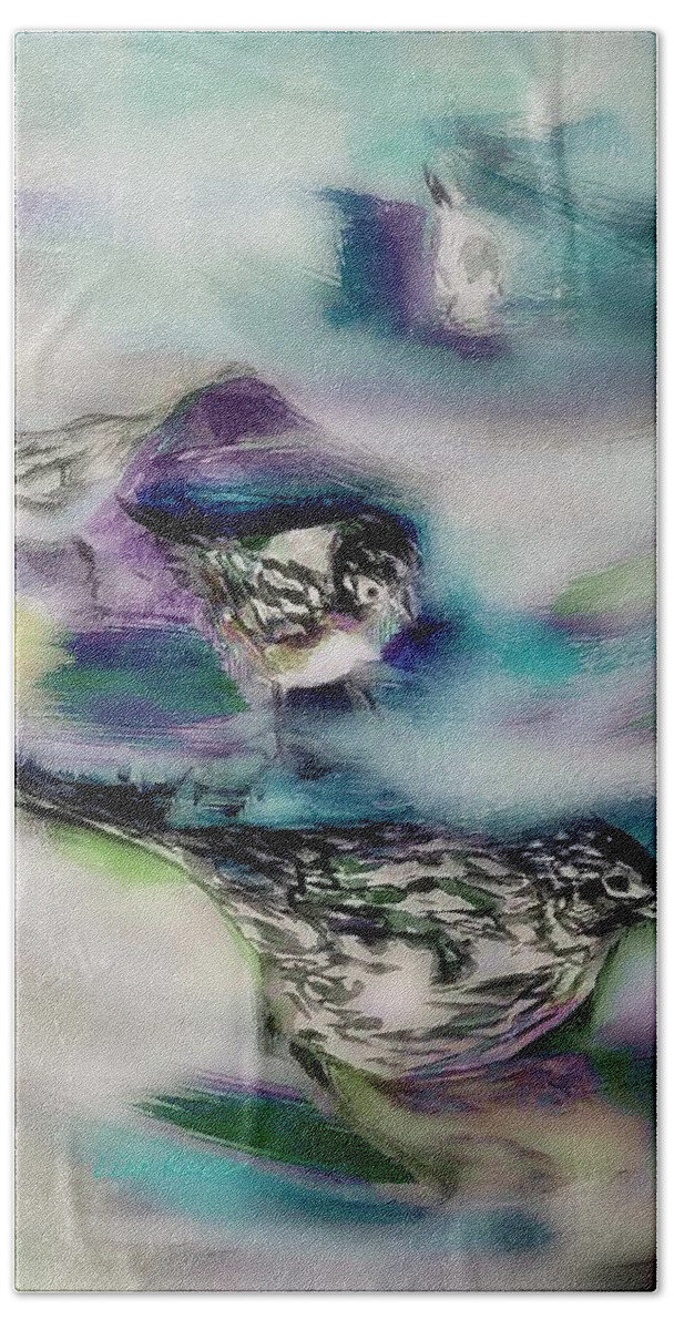 Bird Bath Towel featuring the painting Fast Enough To Have Invisible Big Feet by Lisa Kaiser