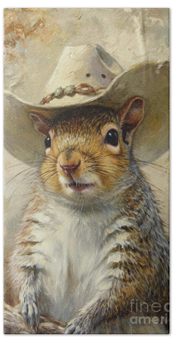 Squirrel Hand Towel featuring the painting Fat And Happy Higgins by Tina LeCour