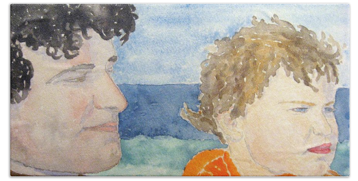 Watercolor Hand Towel featuring the painting Father and Son by John Klobucher