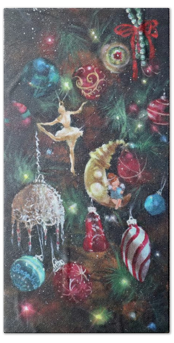 Christmas Ornaments Bath Towel featuring the painting Favorite Things by Tom Shropshire