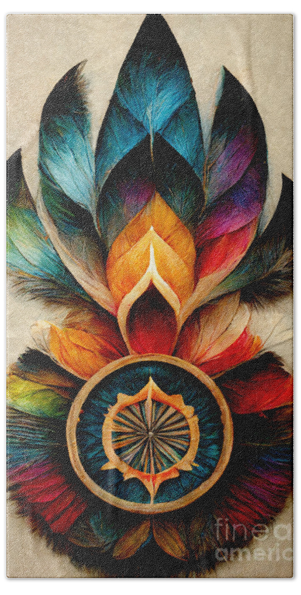 Mandala Hand Towel featuring the digital art Feather mandala by Andreas Thaler