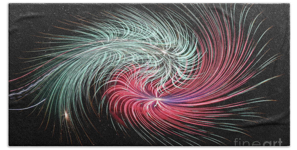 Feather; Feathers; Twists; Swirls; Colors; Black; Red; Blue; Green; Cyan; Fireworks; Digital Art; Photo Manipulation Bath Towel featuring the digital art Feathers by Tina Uihlein