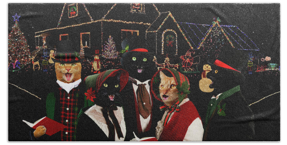 Comic Art Bath Towel featuring the digital art Feline Navidad by Torie Tiffany
