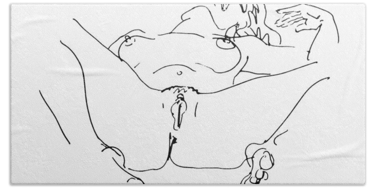 Female Erotic Drawings Hand Towel featuring the drawing Female Erotic Drawings 3 by Gordon Punt