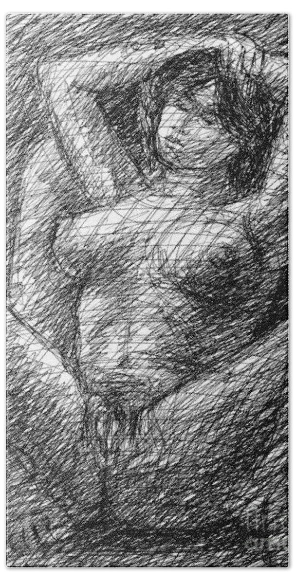 Female Erotic Drawings Hand Towel featuring the drawing Female-Sexy-Drawings-10 by Gordon Punt