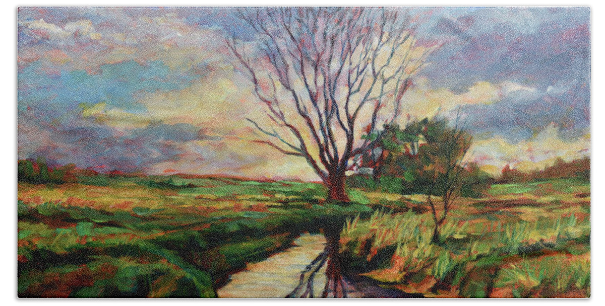 Oil Bath Towel featuring the painting Field With Stream 3 by David Dorrell