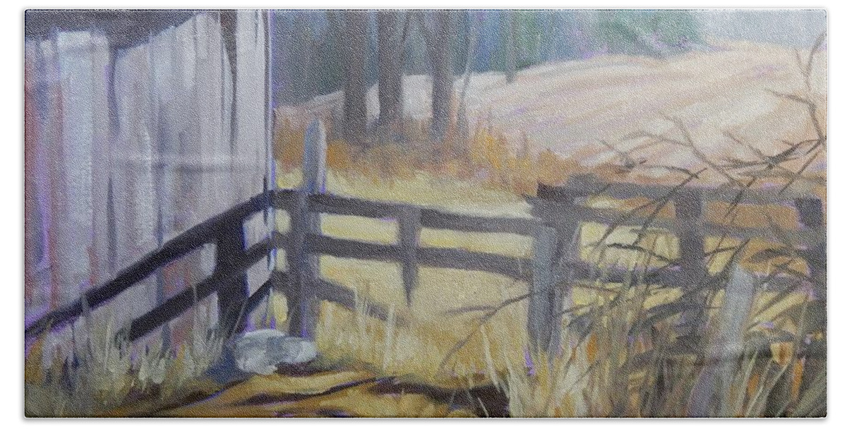 Barn Bath Towel featuring the painting Fields Beyond by K M Pawelec