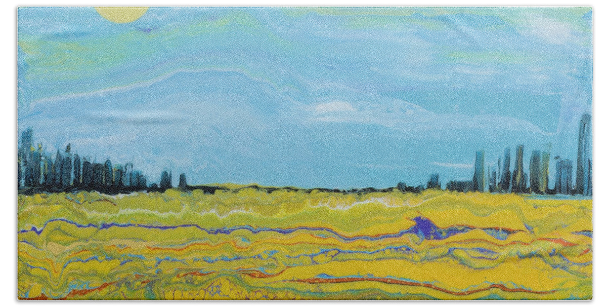 Seascape Hand Towel featuring the painting Fields of Gold by Steve Shaw