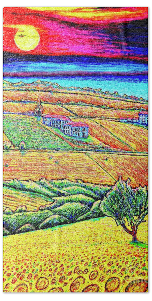 Fields Bath Towel featuring the painting Fields by Viktor Lazarev