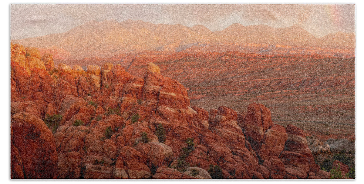 Fiery Furnace Hand Towel featuring the photograph Fiery Furnace Sunset by Aaron Spong
