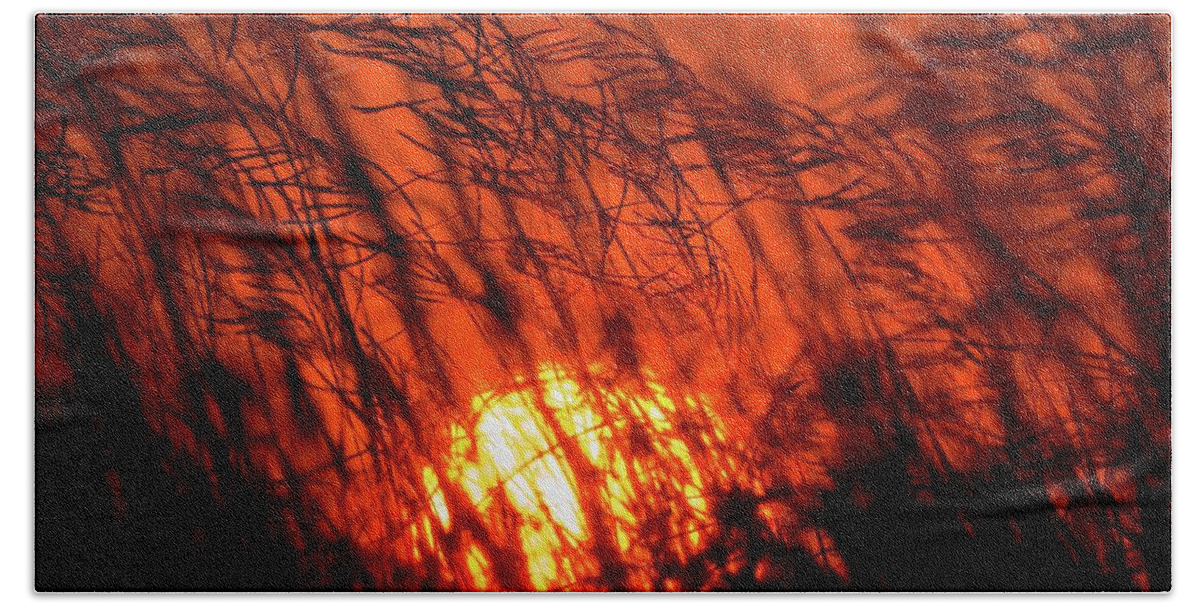 Flora Bath Towel featuring the photograph Fiery Marsh Sunset by Liza Eckardt