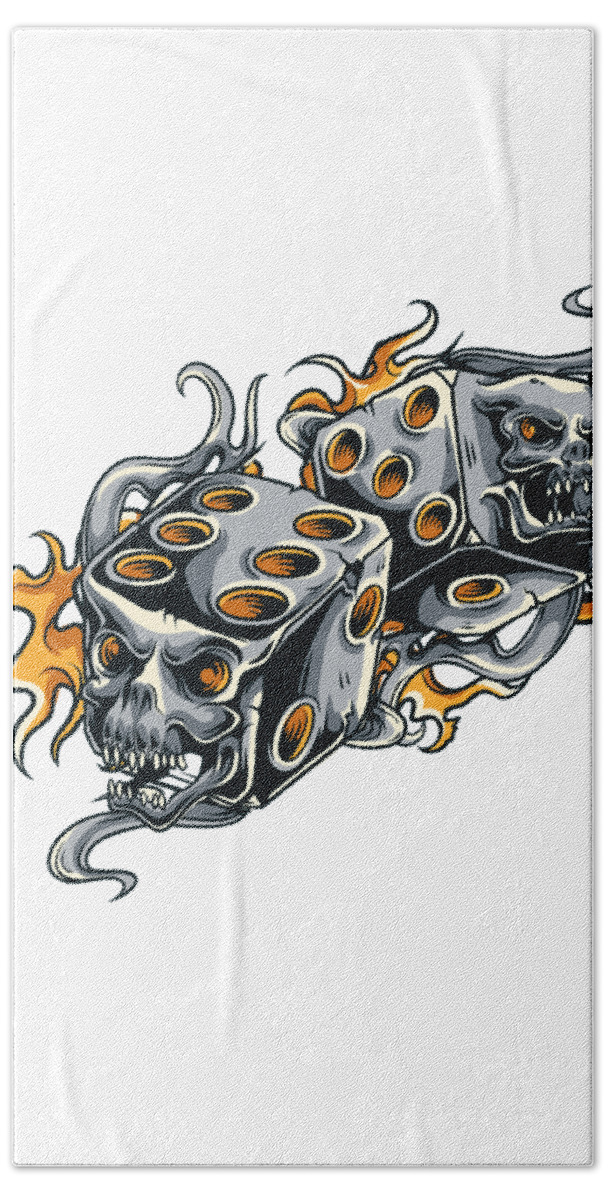 Skull Bath Towel featuring the digital art Fiery Skull Dice by Jacob Zelazny