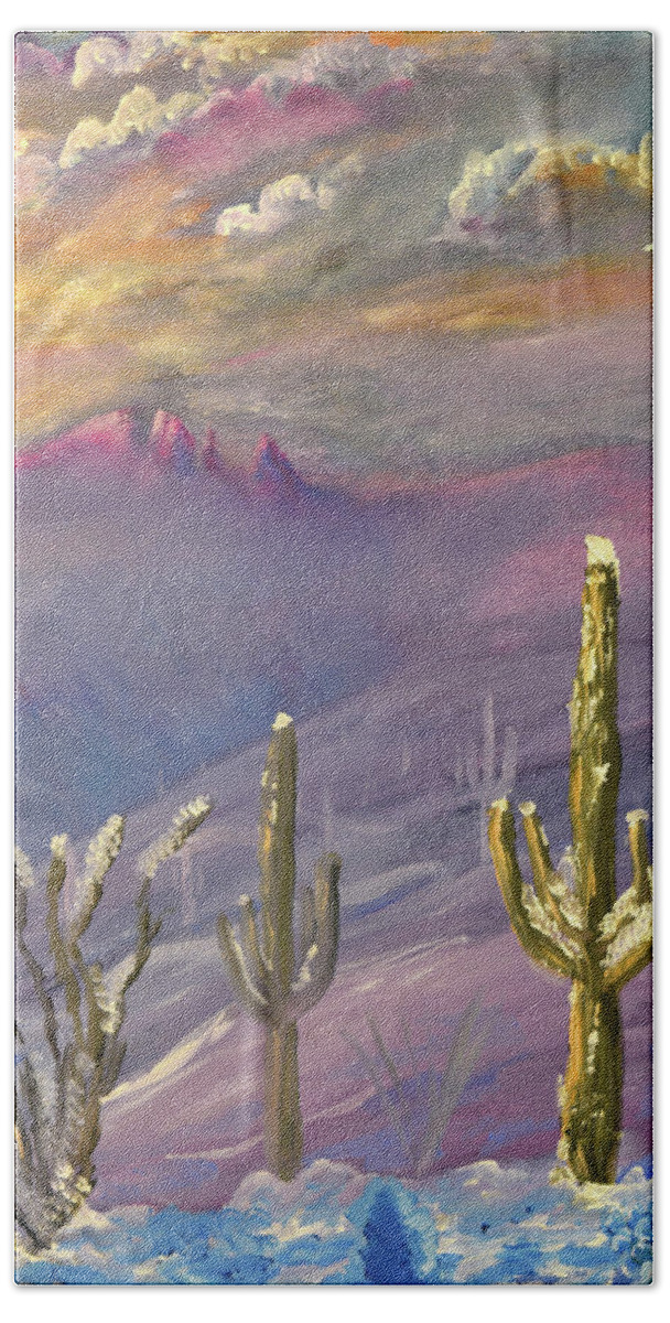 Finger Rock Bath Towel featuring the painting Finger Rock Winter Sunset by Chance Kafka