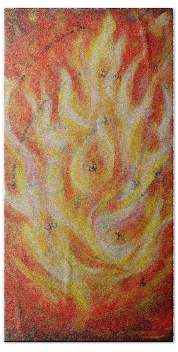 Fire Bath Towel featuring the painting Fire Mantra by Holly Stone