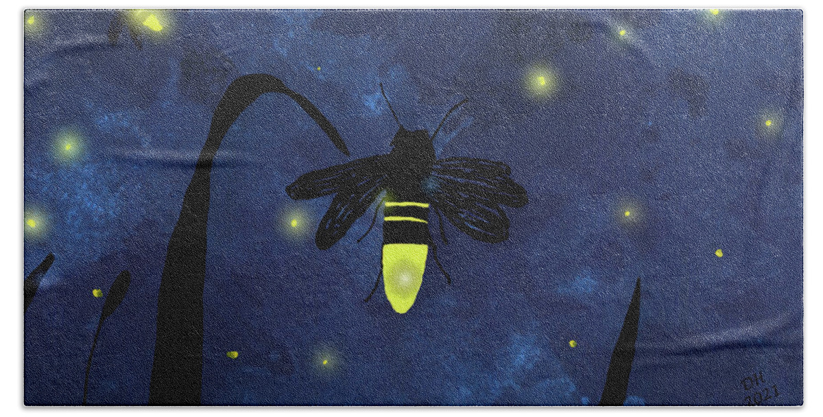 Firefly Bath Towel featuring the painting Firefly Night by D Hackett