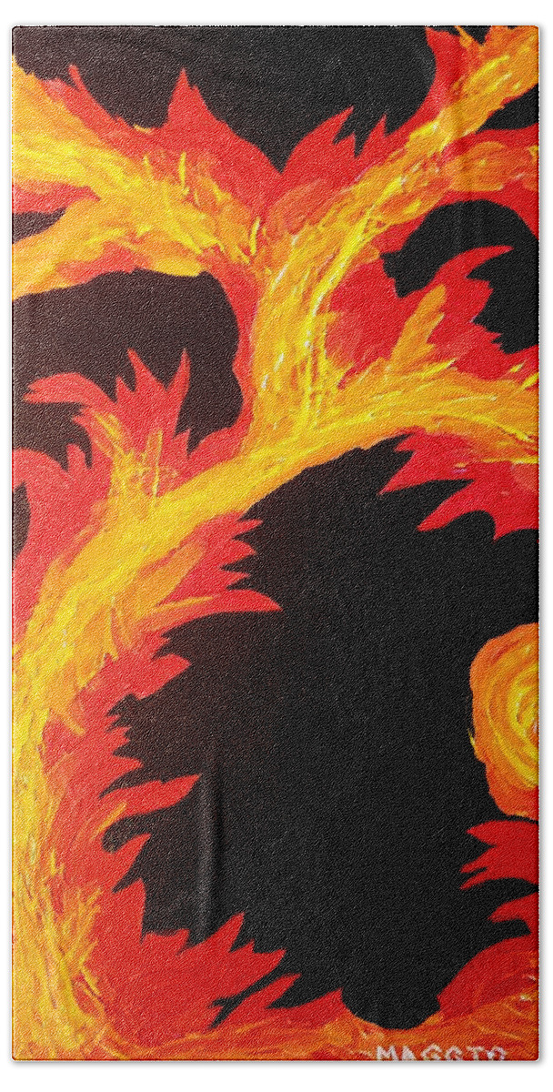 Fire Bath Towel featuring the painting Firestorm by Adrian Maggio