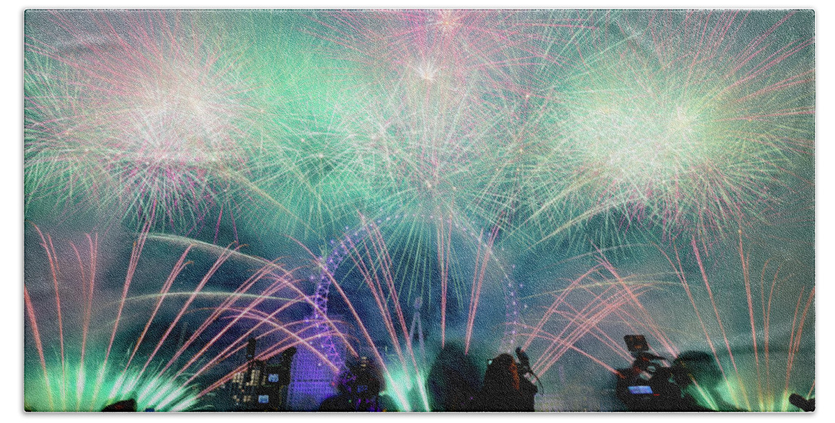 Fireworks Bath Towel featuring the photograph Fireworks at New years Eve by Andrew Lalchan