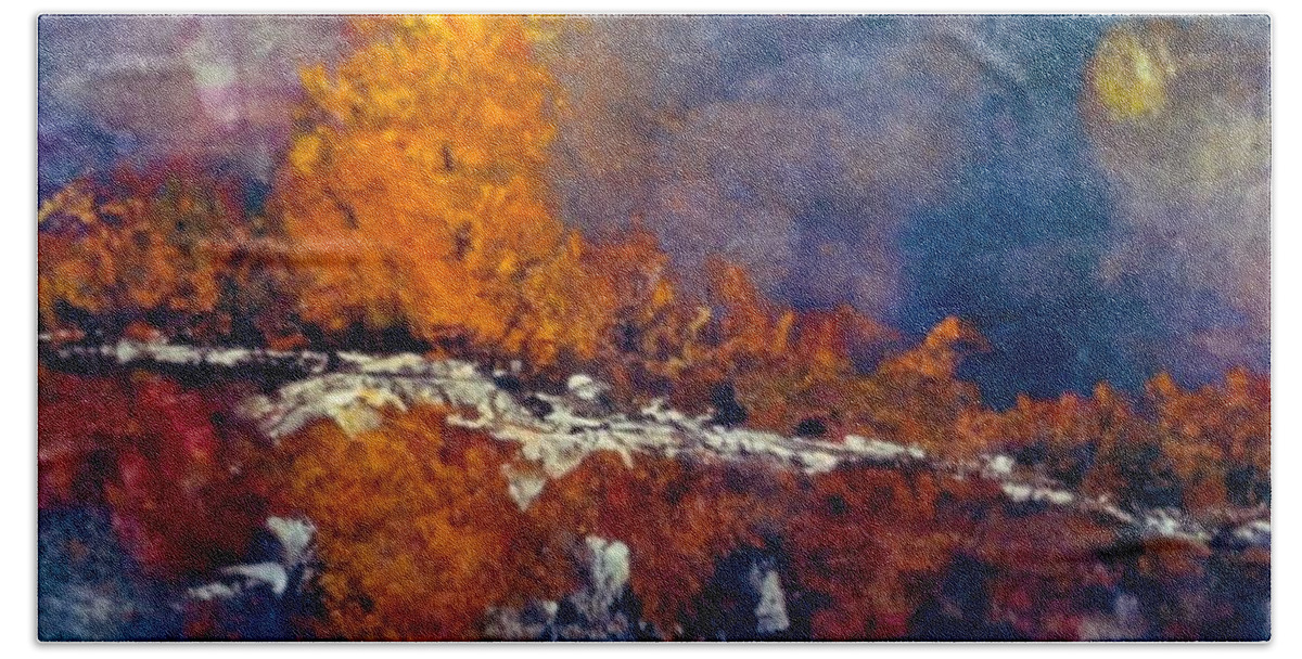 Fall Bath Towel featuring the painting First Frost by Sherry Harradence