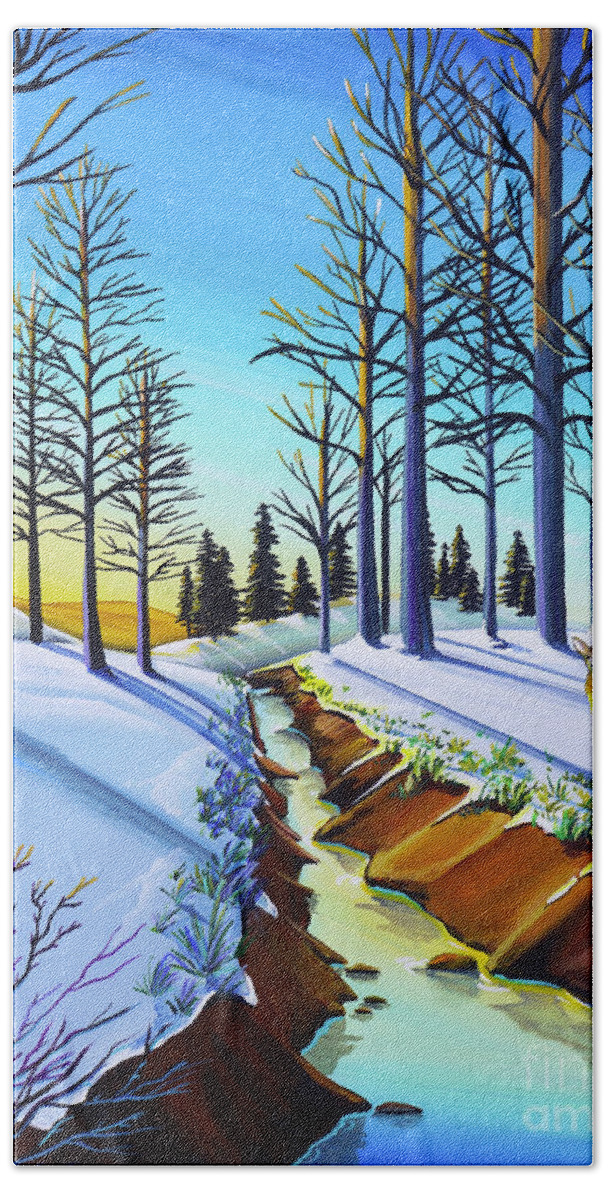 Winter Bath Towel featuring the painting First Morning Light by Cindy Thornton