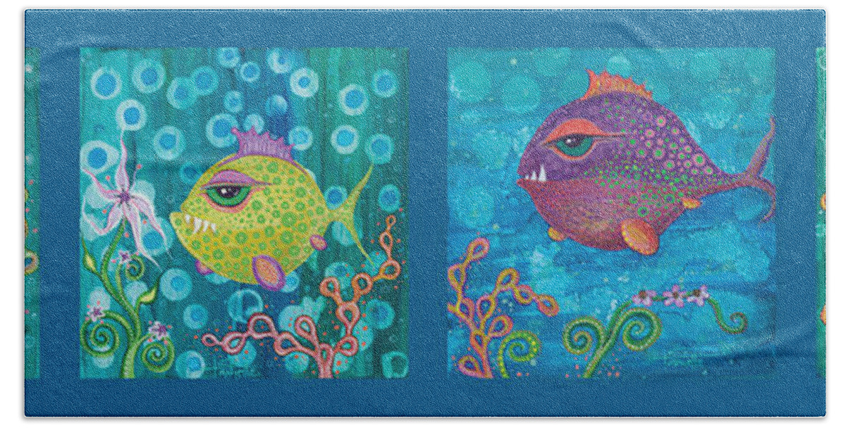 Fish School Hand Towel featuring the digital art Fish School by Tanielle Childers