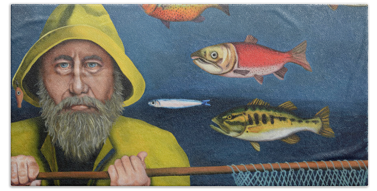 Fish Bath Towel featuring the painting Fishful Thinking by Leah Saulnier The Painting Maniac
