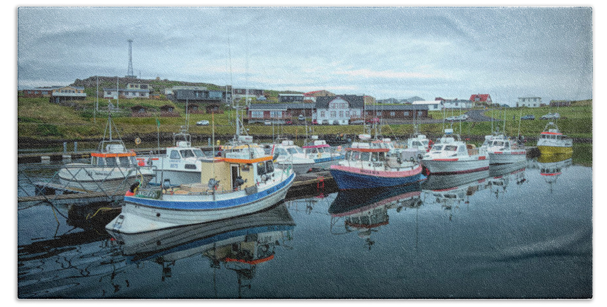 Djupivogur Bath Sheet featuring the photograph Fishing Boats at Djupivogur Iceland by Kristia Adams