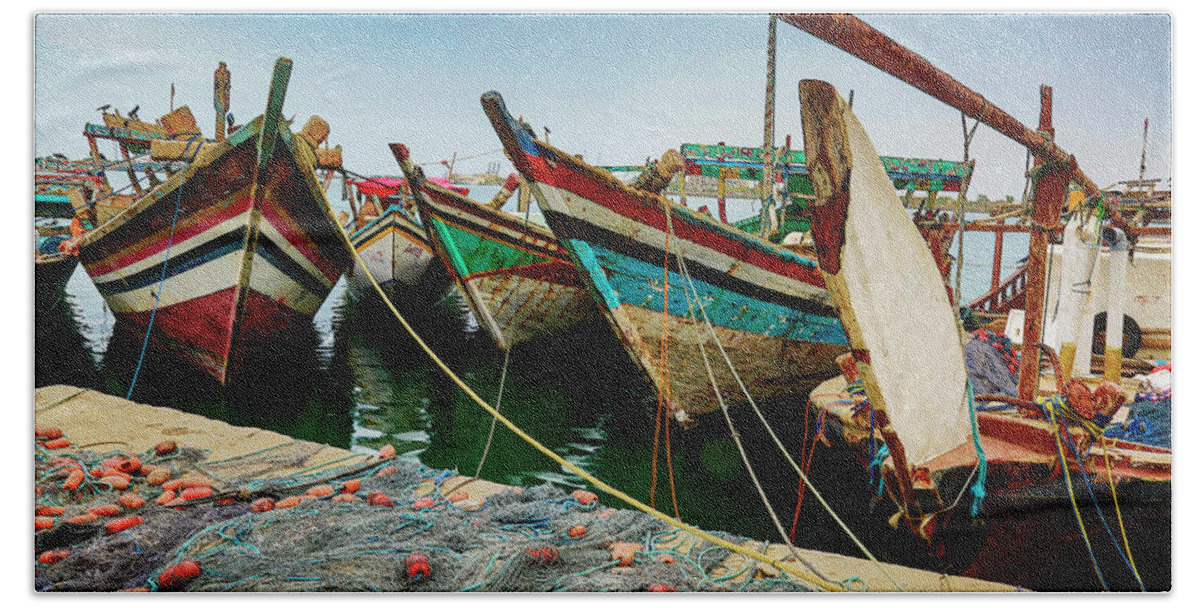 Eritrea Hand Towel featuring the photograph Fishing boats in Massawa by Matt Cohen