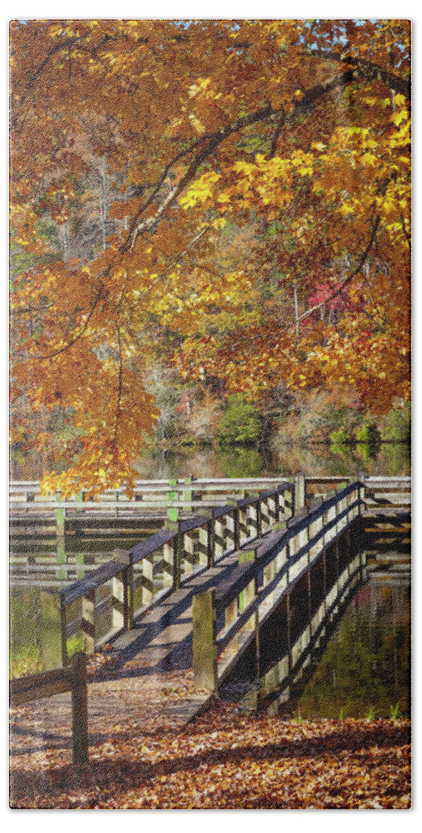 Carolina Bath Towel featuring the photograph Fishing Dock under the Maple Trees by Debra and Dave Vanderlaan