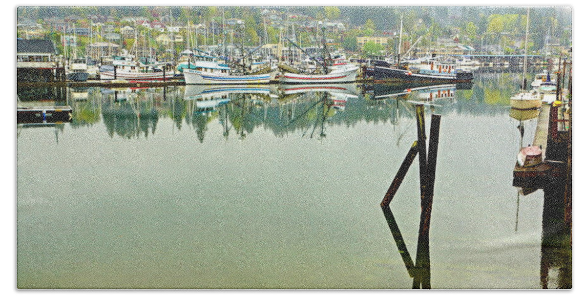 Reflections Bath Towel featuring the photograph Fishing Fleet Home by Bill TALICH