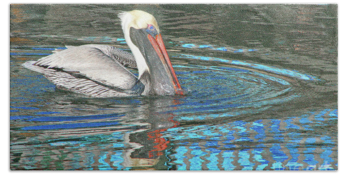 Nature Bath Towel featuring the photograph Fishing Pelican by Mariarosa Rockefeller