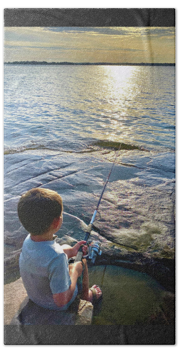 Boy Hand Towel featuring the photograph Fishing by Robert Dann